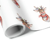 Papier Cadeau Cute Rudolph Reindeer Aquarelle hiver Vacances (Coin rond)