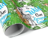 Papier Cadeau Cute Safari animaux 1er anniversaire sauvage un (Coin rond)