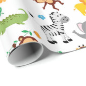 Papier Cadeau Cute Safari Animaux Nursery Motif (Coin rond)