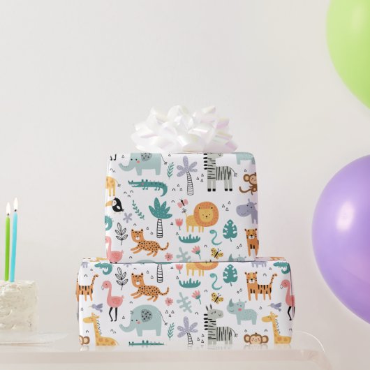 Papier Cadeau Cute Safari Jungle Animals Personalized Baby Name (Cadeaux de fête)