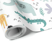 Papier Cadeau Cute Safari Jungle Animals Personalized Baby Name (Coin rond)
