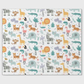 Papier Cadeau Cute Safari Jungle Animals Personalized Baby Name (Plat)