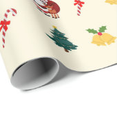 Papier Cadeau Cute Santa and Christmas Elements Gifts Wrap (Coin rond)