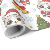 Papier Cadeau Cute Santa Kittens and Christmas Decorations  (Coin rond)