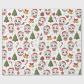 Papier Cadeau Cute Santa Kittens and Christmas Decorations  (Plat)