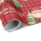 Papier Cadeau Cute Santa Reindeer Merry Christmas Name Red (Coin rond)