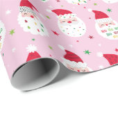 Papier Cadeau Cute Santas aux barbes festives rose (Coin rond)