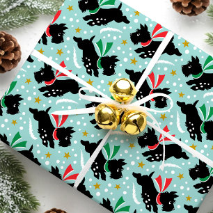 Papier Cadeau Cute Scottie Chien Fun Neige Retro Motif Mint