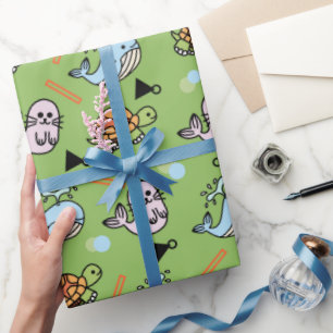 Papier Cadeau Cute sea turtle dolphin animals pattern wrapping p