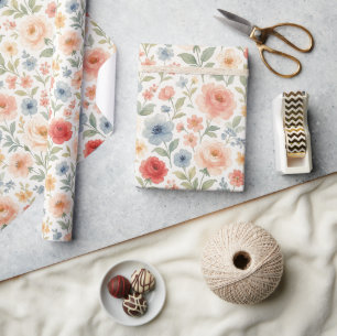 Papier Cadeau Cute Shabby Chic Français Floral Motif