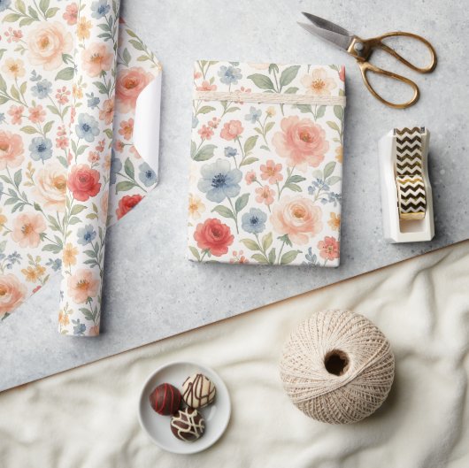 Papier Cadeau Cute Shabby Chic Français Floral Motif (Artisanat)