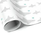 Papier Cadeau Cute Sharks Baby shower blanc vert coeur (Coin rond)