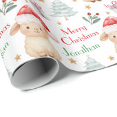 Papier Cadeau Cute Sheep Santa Hat Christmas Tree (Coin rond)