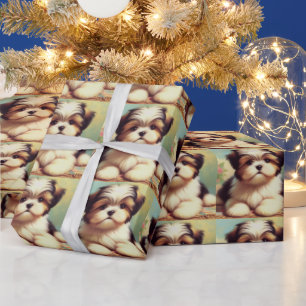 Papier Cadeau Cute Shih-Tzu Peinture de chiot
