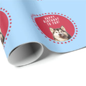 Papier Cadeau Cute Siberian Husky Joyeux Points rouges bleus d'a (Coin rond)