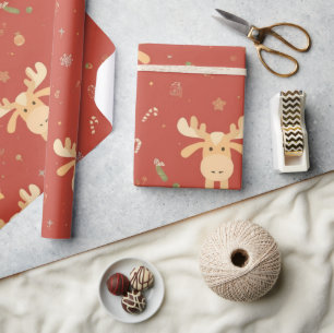 Papier Cadeau Cute Simple joyeux Noël caricature patte de rennes