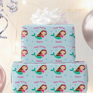 Papier Cadeau Cute Sirène Bleu Personnalisé Anniversaire