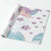 Papier Cadeau Cute sirène et créatures de vie marine (Déroulé)