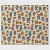 Papier Cadeau Cute Skeleton Animaux et Halloween Citrouille (Plat)