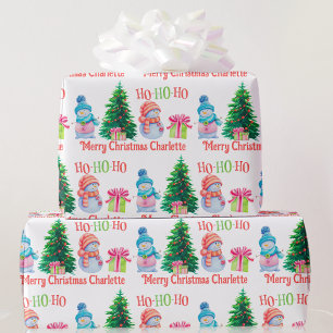 Papier Cadeau Cute Snowman Ajouter Destinataires Nom Noël