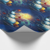 Papier Cadeau Cute Snowman avec cadeaux et feux d'artifice (Coin)