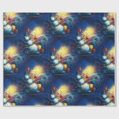 Papier Cadeau Cute Snowman avec cadeaux et feux d'artifice (Plat)