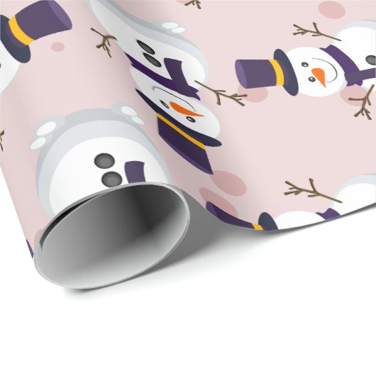 Papier Cadeau Cute Snowman avec un Cylindre sur arrière - plan r (Coin rond)