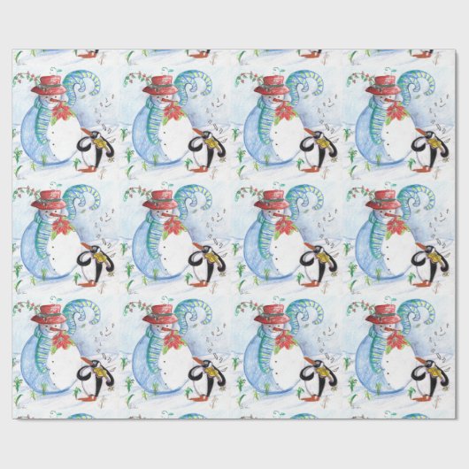 Papier Cadeau CUTE SNOWMAN & PENGUIN'S HITER SERENADE Noël (Plat)