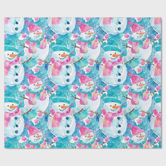 Papier Cadeau Cute snowman turquoise watercolor pattern (Plat)