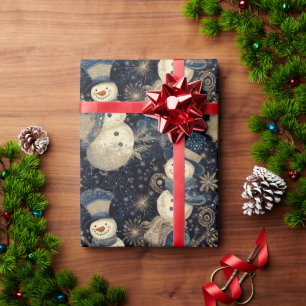 Papier Cadeau Cute Snowmen avec Snowflakes Design