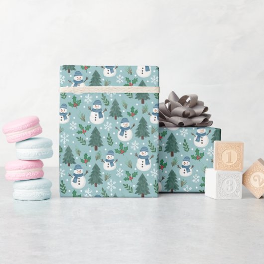 Papier Cadeau Cute Snowmen Winter Pattern Wrapping Paper Roll (Baby Shower)