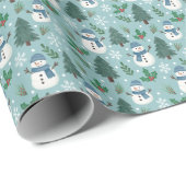 Papier Cadeau Cute Snowmen Winter Pattern Wrapping Paper Roll (Coin rond)