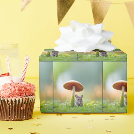 Papier Cadeau Cute souris sous un champignon (Fête d'anniversaire)