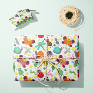 Papier Cadeau Cute Spring Insectes Motif Enfants Nom Age Anniver