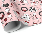 Papier Cadeau Cute Stick Figure Christmas Wrapping Paper (Coin rond)