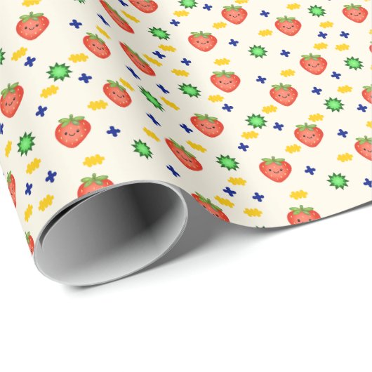 Papier Cadeau Cute Strawberry Pattern (Coin rond)