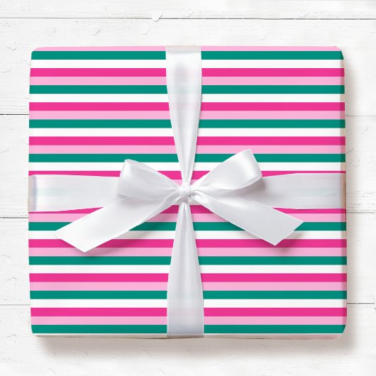 Papier Cadeau Cute Striped Pattern Pink Green White Seamless