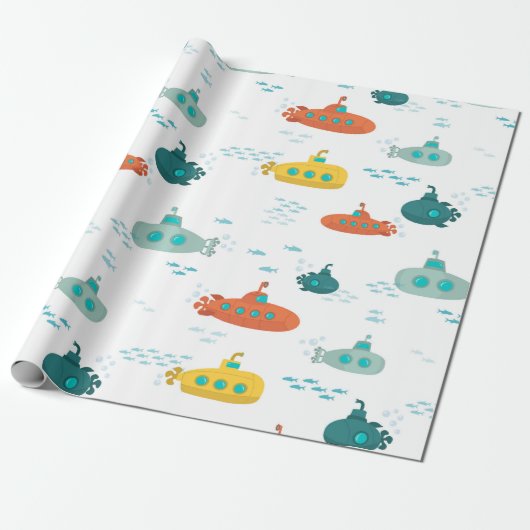 Papier Cadeau Cute Submarine Nautical Deep Sea Fish Pattern (Déroulé)
