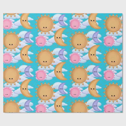 Papier Cadeau Cute Sun Moon and Cloud Pattern Wrapping Paper (Plat)