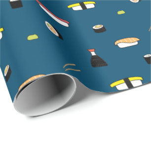 Papier Cadeau Cute Sushi Roll Set Motif Nigiri Maki bleu océan