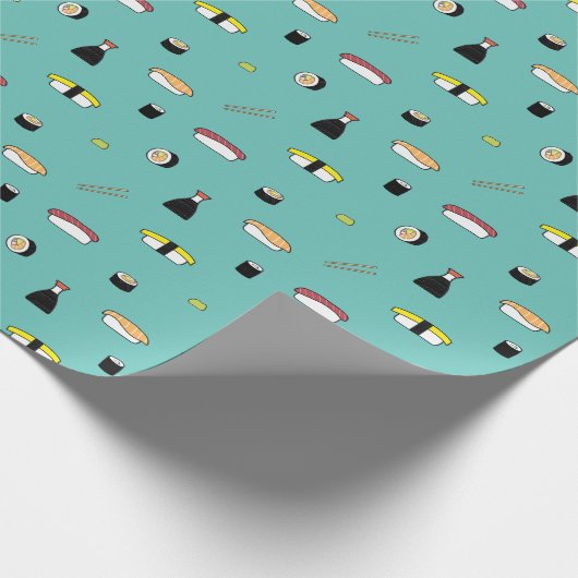 Papier Cadeau Cute Sushi Roll Set Motif Nigiri Maki Lumière Turq (Coin)