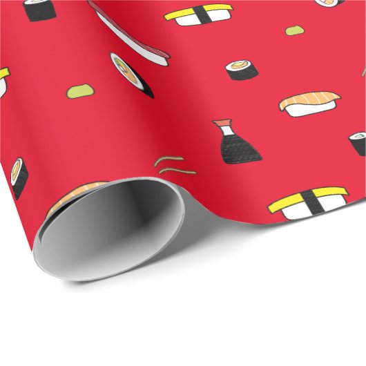 Papier Cadeau Cute Sushi Roll Set Motif Nigiri Maki | Rouge (Coin rond)