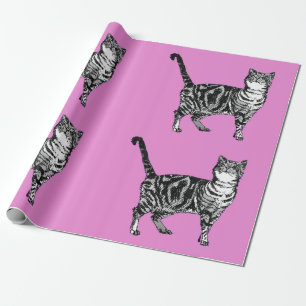 Papier Cadeau Cute Tabby Chat Hot rose Art coloré Enveloppement