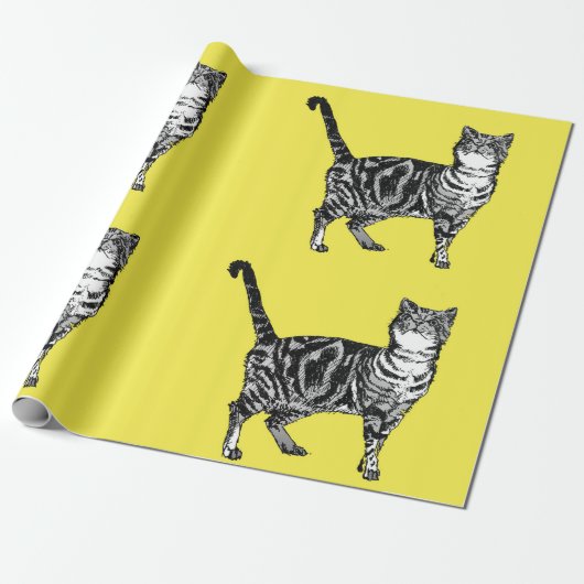 Papier Cadeau Cute Tabby Chat Jaune Art coloré (Déroulé)