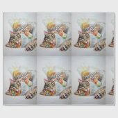 Papier Cadeau Cute Tabby Chat Jouer Art Watercolor Wrapper (Plat)