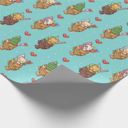 Papier Cadeau Cute Taiyaki crème glacée Dessert Kawaii Chat Bleu (Coin)