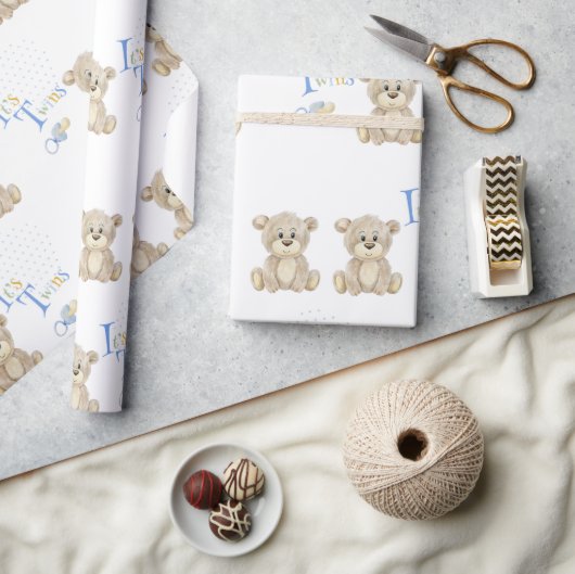 Papier Cadeau Cute Teddy Bear Bleu c'est le Baby shower Twins (Artisanat)