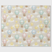 Papier Cadeau Cute Teddy Bear Hot Air Balloon Neutral Pattern 1 (Plat)