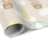 Papier Cadeau Cute Teddy Bear Hot Air Balloon Neutral Pattern 1 (Coin rond)