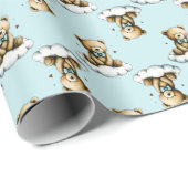 Papier Cadeau Cute Teddy Bear on a Cloud Blue Bow Tie (Coin rond)